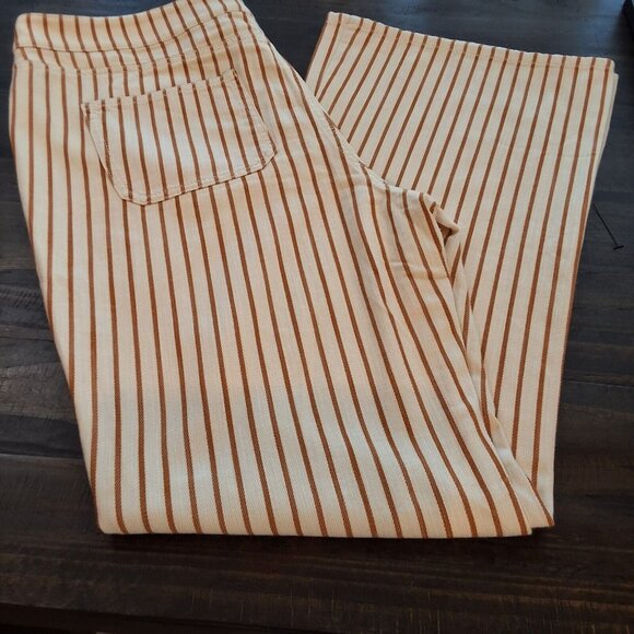 Anthropologie Kelli Striped Wide-Leg Cotton Pant Cream Sz 32 - Picture 5 of 8